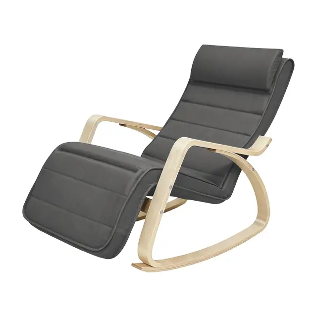 SONGMICSHOME Schaukelstuhl mit verstellbarer Fußstütze, Relaxstuhl für Wohnzimmer, 5 Positionen, dunkelgrau