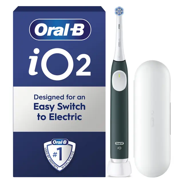 Oral‑B iO2 Electric Toothbrush and Travel Case, 3 quiet modes, Forest Green