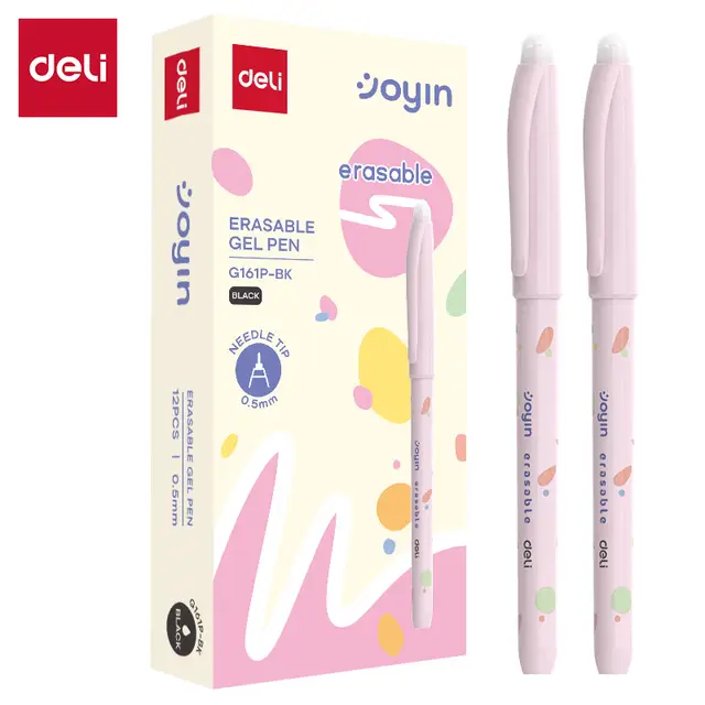 Deli Radierbare Gelstifte, Büro- und Schuleinrichtungen, 0,5 mm Nadelspitze, Schwarz, 12er-Pack