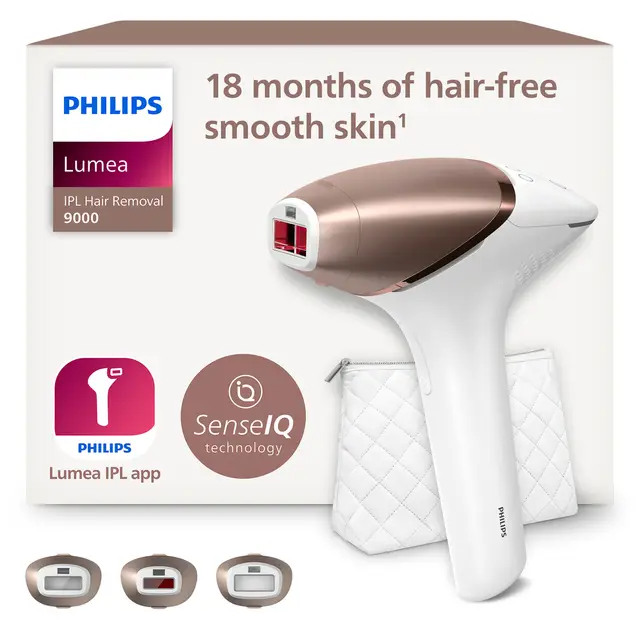 Philips Lumea IPL ontharingsapparaat 9000-serie - ontharingsapparaat met SenseIQ-technologie, 3 opzetstukken voor lichaam, gezicht en precisie, snoerloos gebruik BRI955/01