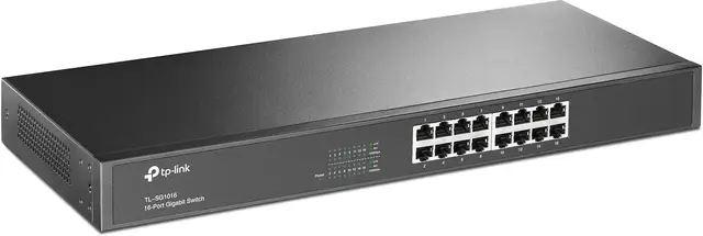 TP-Link TL-SG1016 16 Port Gigabit Netzwerk Switch (19 Zoll Rack-Montage, 16*RJ-45 LAN Ports, Metallgehäuse, unmanaged, Plug-und-Play) Schwarz