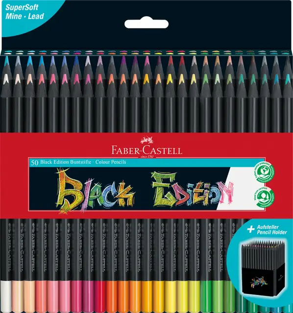 Faber-Castell Black Edition Colour Pencils,Assorted Colours, Box of 50 Ergonomic Triangular Shape