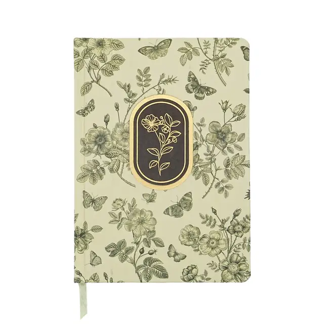 Jubiluu Divers A5 Notizbuch aus eleganter Stoffhülle mit Hardcover, innen bezeichnet (100 g Offsetting-Papier), 96 Blätter, Lesezeichen & Gummiband, klassische Creme-Journal-Struktur für Schreiben, Schule, Büro und Geschenke – Botanical Green
