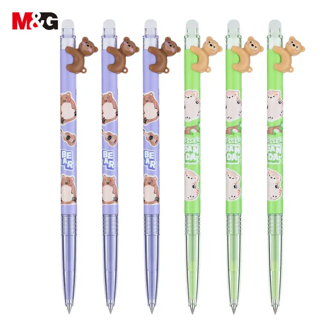 M&G Puffy Animals Radierbare Druckgelstifte, 6 Stück Crystal Blaue Tinte, Extra Feine Spitze 0,4 mm, Niedliches Tier Design, Gelstifte mit Komfortgriff, für Schule, Büro und Planer