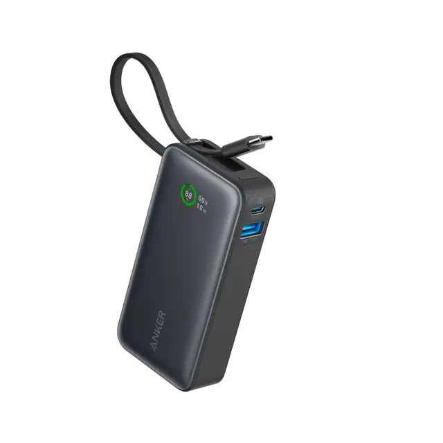 Anker Nano Powerbank (10,000 mAh, 30 W, integriertes USB‑C‑Kabel, Schwarz)