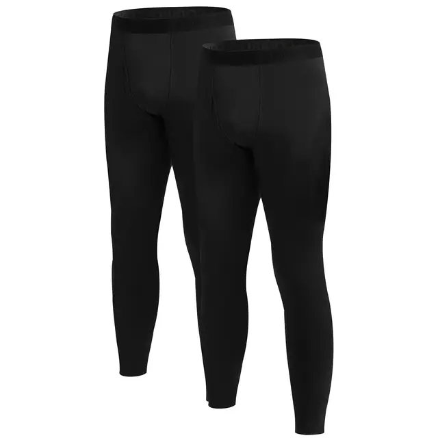 BAMBOO COOL Men's Lightweight Thermal Underwear Bottoms Fleece Lined Long Johns for Men Base Layer Pants for Cold Weather XXL(2Pack)