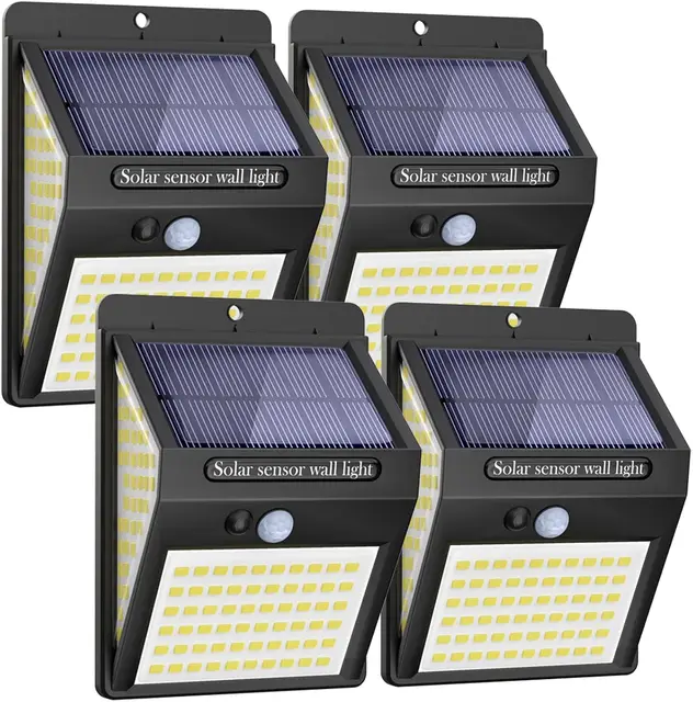 VIVREAL Solar-Wandleuchten, 4er-Set, 140 LEDs, solarbetrieben, Bewegungssensor, 1000 lm, wasserdicht, Neujahrssale, Top-Geschenkideen
