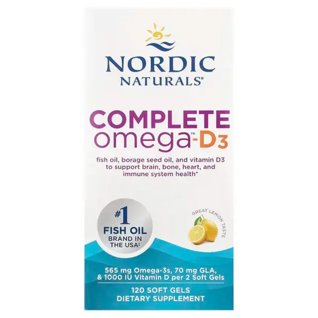 Nordic Naturals Complete Omega + Vitamin D3 Heart Brain Bone 565 mg Lemon - 120 Softgels