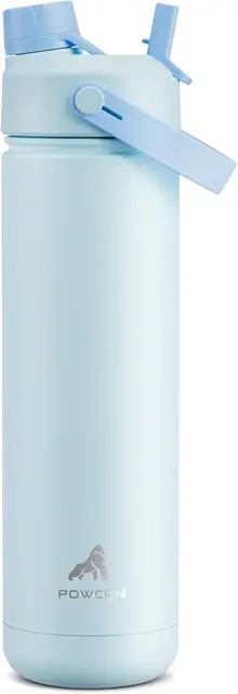 POWCAN by Meoky 26oz Dual-Opening Sports Water Bottle with Carry Handle –Light Blue, New Year Sale , Top gift picks