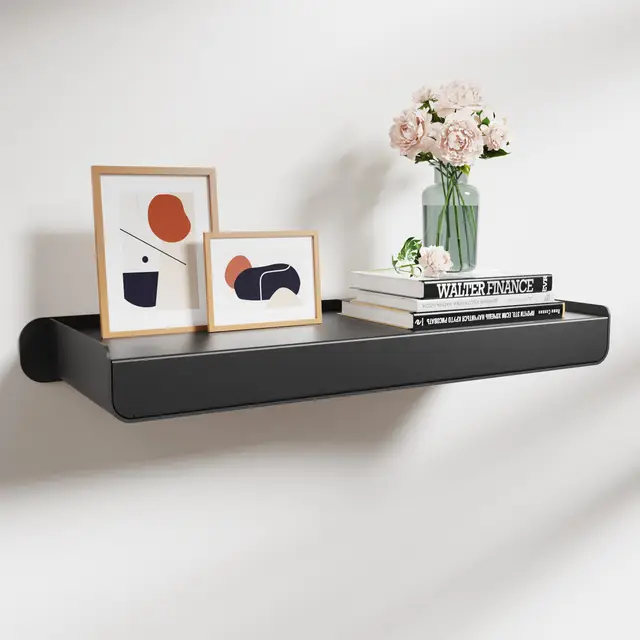 KAPANOU Zwarte wandmonteerde schappen voor wanddisplay, wandgemonteerde aluminium boekenplank voor boekenopslag, badkamer, woonkamer, slaapkamer, keuken, moderne en extra stevige ophangbare schappen voor woondecoratie, jaarstartaanbieding, top cadeauopties