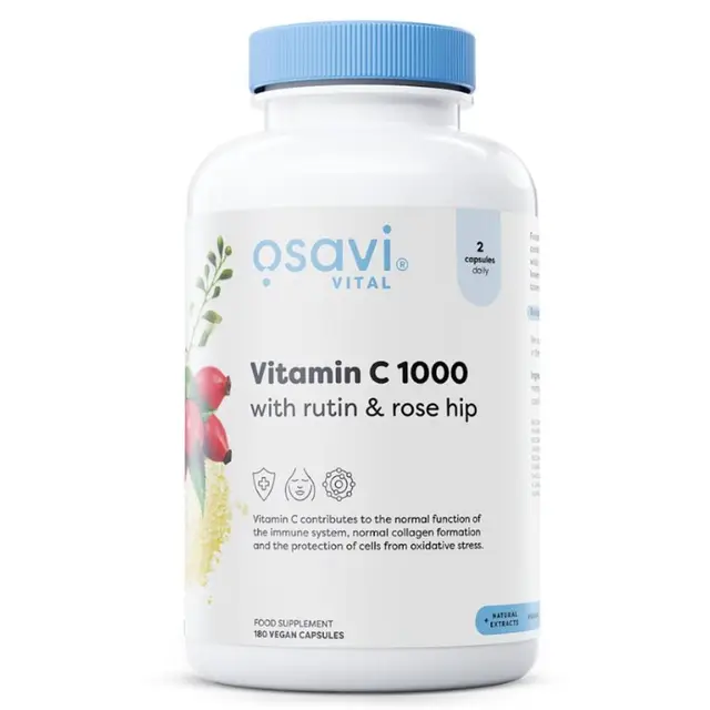 Osavi Vitamin C Capsules 1000 mg with Rutin and Rose Hip Vegan - 180 Capsules