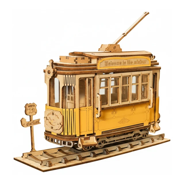 Robotime Rolife 3D houten trambus bouwset/puzzelset voor volwassenen - houtbewerkingset,Wooninrichting, boekenkastdecoratie,Handgemaakte cadeaus voor volwassenen en tieners,Onderwijs speelgoed