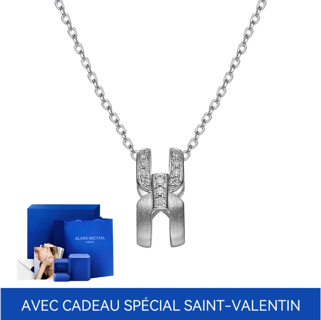 ALAIN MICHAL Intertwine Collier or givré avec diamants en pavé -Blanc avec cadeau spécial Saint-Valentin