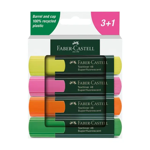 Faber-Castell Textliner 48 Highlighter, Assorted Colours, Box of 4