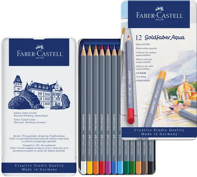 Faber-Castell Creative Studio Goldfaber Aqua Watercolour Pencil, Tin of 12 Pencils
