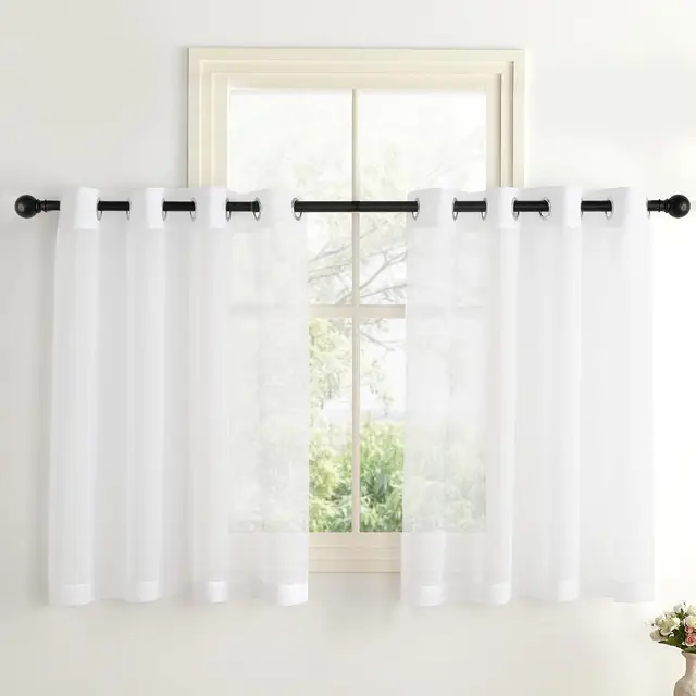 PONY DANCE Sheer Linen Look Curtains with Eyelet, 2 Panels W140xL100cm (W55xL39inch), White