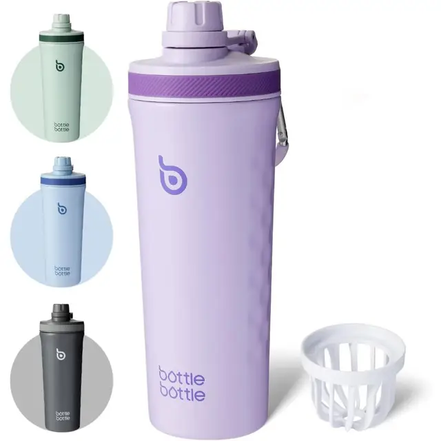 Bottle Bottle Gourde de sport en acier inoxydable à double paroi avec bille de mélange, violet, 26 oz (770 ml), Offre annuelle, Idées cadeaux top