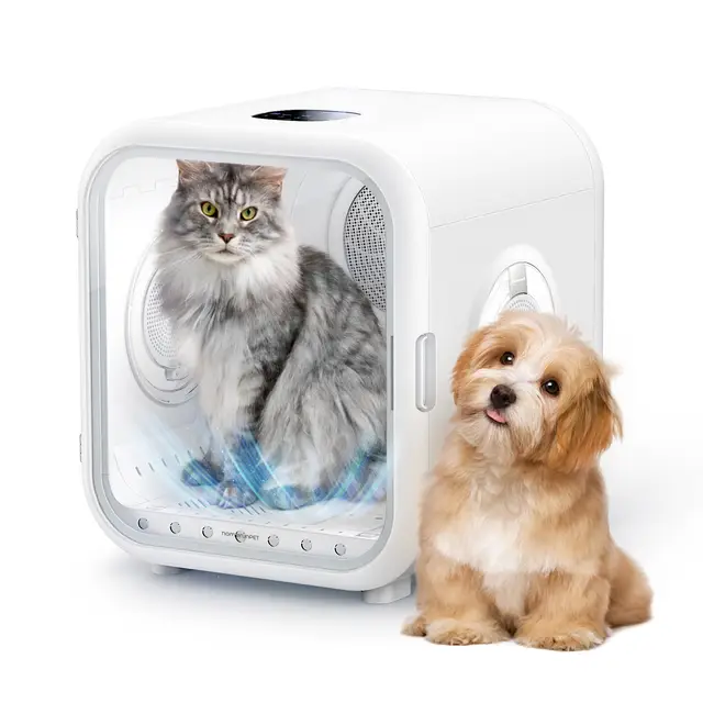 homerunPET Drybo Plus Spa-Grade Automatic Dog & Cat Grooming Dryer, 62L Large Capacity, Adjustable Documents, 2-in-1 with Pet Bed Drying Box, Includes Main Unit, Power Cable, Grooming Window, Fixation Window, Suitable for All Life Stages of Dogs & Cats