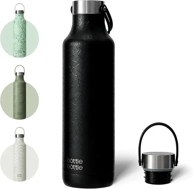 Bottle Bottle geïsoleerde waterfles met handvat, 600 ml, zwart, jaarsverloopverkoop, top cadeauopties