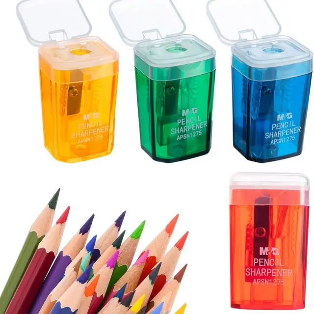 M&G Pencil Sharpeners, 4 Pack Manual Single Hole Pencil Sharpeners with Lid, Compact Portable Sharpeners for Colored Pencils, School and Office Supplies