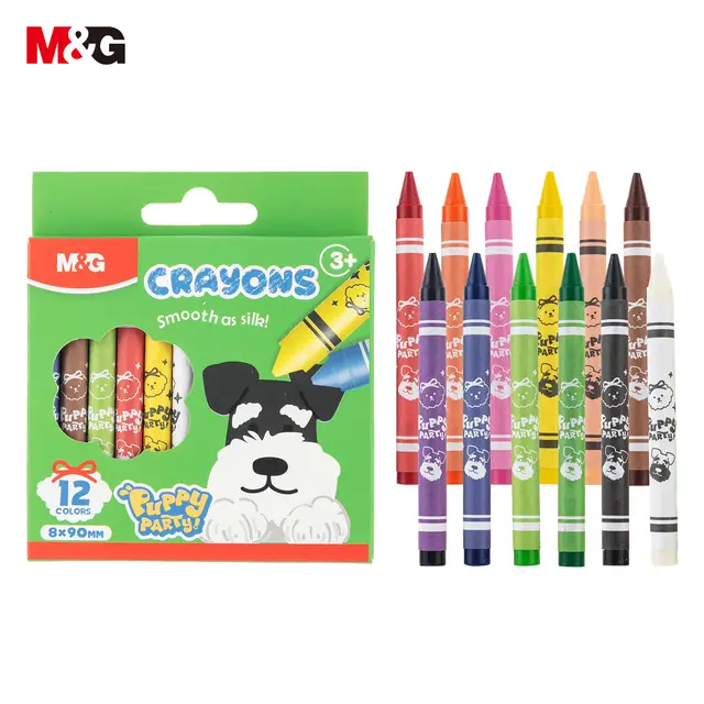 M&G Bleistift, 1 Stück, Wachsmalstift mit kleinem, rundem Schaft, 12 Farben, nicht giftig, Künstlerbedarf für Kinder und Schule, Zeichnen