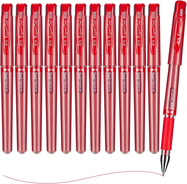 M&amp;G Gelstift, 12 Stück, Rot, 0,7 mm, Gel-Tintenstift, Rollerballstift, mittlere Spitze, flüssiger Schreiber für Schule und Büro, zum Markieren und Korrigieren