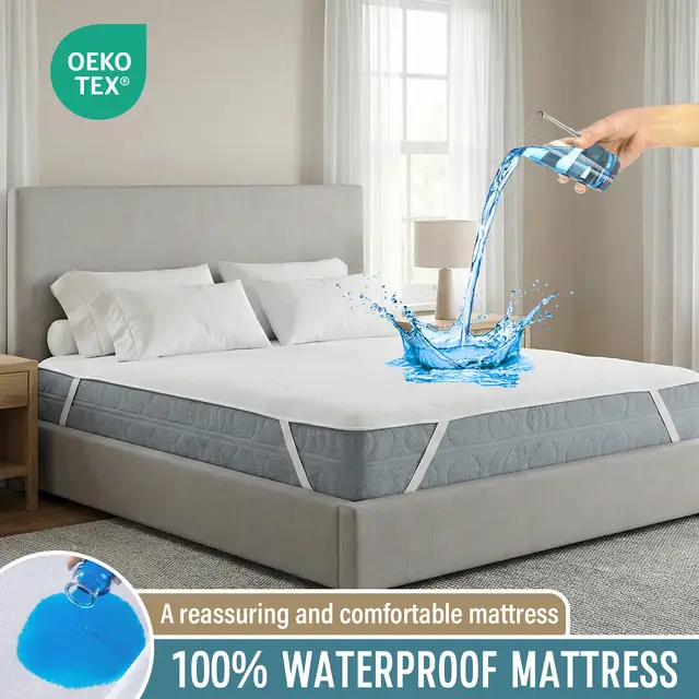 LeBonsoir Waterproof Mattress Protector， Breathable Mattress Topper， Non Slip with 4 Corner Elastics， Stain Protection， Washable， Water Proof，Crinkle-Free Mattress Topper， Breathable，100% Microfiber， White，  150 x 200cm