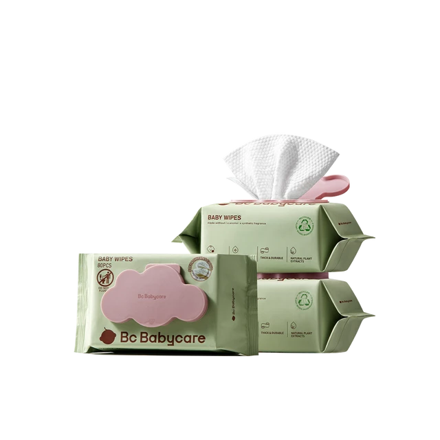 BC Babycare Lingettes bébé, 2‑en‑1 hydratantes et nettoyantes, 100 % biodégradables, adaptées aux mains et à la bouche de bébé, pour peaux sensibles, 240 lingettes (80 x 3 paquets)