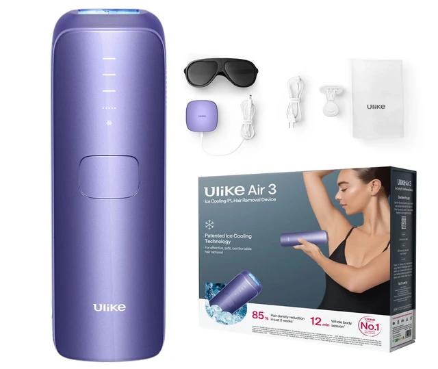 Ulike Air 3 IPL ontharingsapparaat voor gezicht en lichaam thuis, alternatief voor laserontharing, met saffier-ijskoud systeem voor pijnloze langdurige resultaten, dieppaars