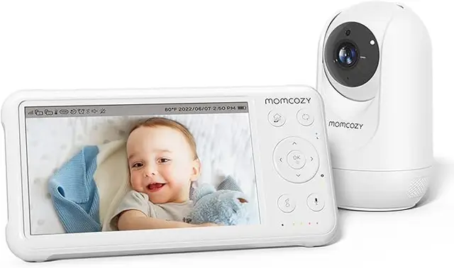 Momcozy BM01 1080P HD Video Baby Monitor with Camera & Wall Mount, Infrared Night Vision, 5000mAh Battery, 2-Way Audio, Temperature Sensor, Lullabies, 960ft Range, Single Unit