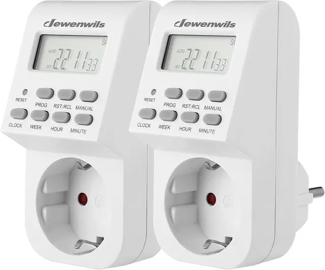 Dewenwils Digitaler Timer-Steckdose, 2er-Pack, 20 programmierbare Einstellungen, LCD-Display, Kinderabschaltung, für den Innenbereich, 16 A / 3680 W