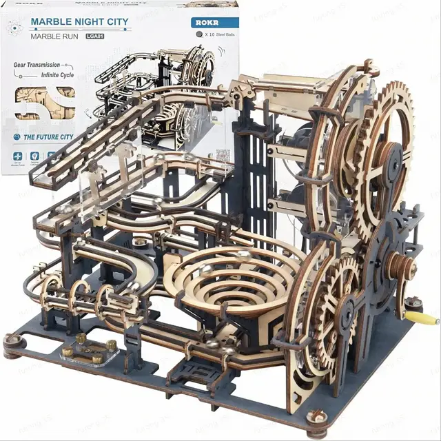 Robotime ROKR marmeren nachtstad 3D houten puzzel bouwspeelgoed 32,5 x 21,4 x 22,8 cm 1 stuk,Wooninrichting, boekenkastdecoratie,Handgemaakte cadeaus voor volwassenen en tieners,Onderwijs speelgoed