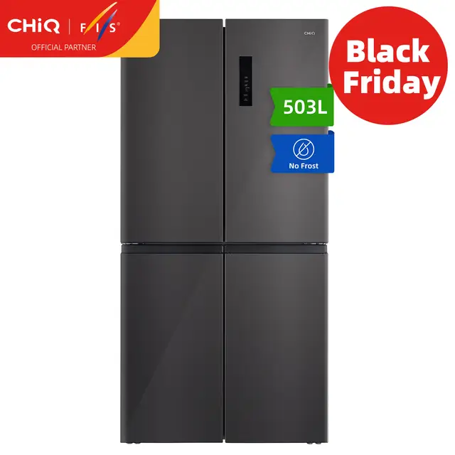 CHIQ CCD503NEIBE Amerikaanse koelkast, meerdere deuren, 503 l, invertercompressor, no frost, meerdere luchtstromen, touchpanel, hoogte 177,5 cm, lengte 85,5 cm, diepte 69,8 cm [energieklasse E]