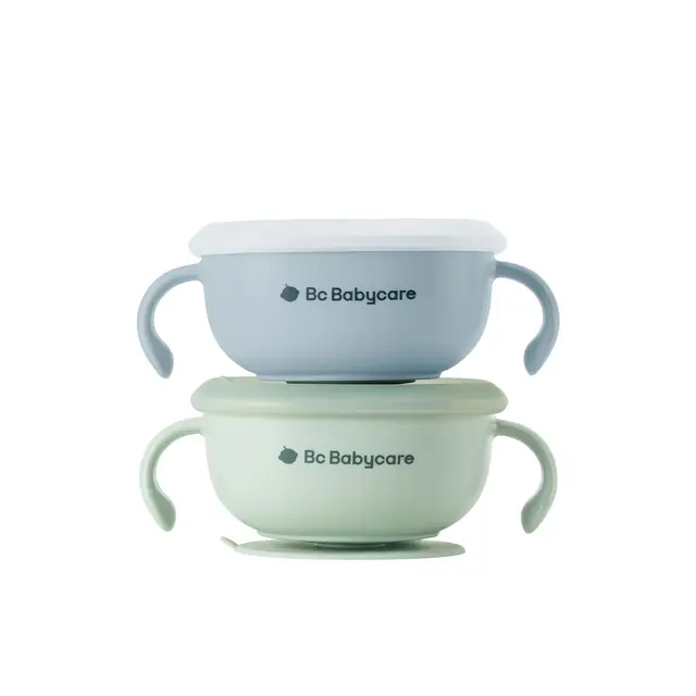 BC Babycare Bol à collation 3‑en‑1 magnétique anti‑renversement, design ergonomique, pour bébés, enfants et tout‑petits | Silicone alimentaire doux et sécurisé, sans BPA ni PVC, Vert + Bleu
