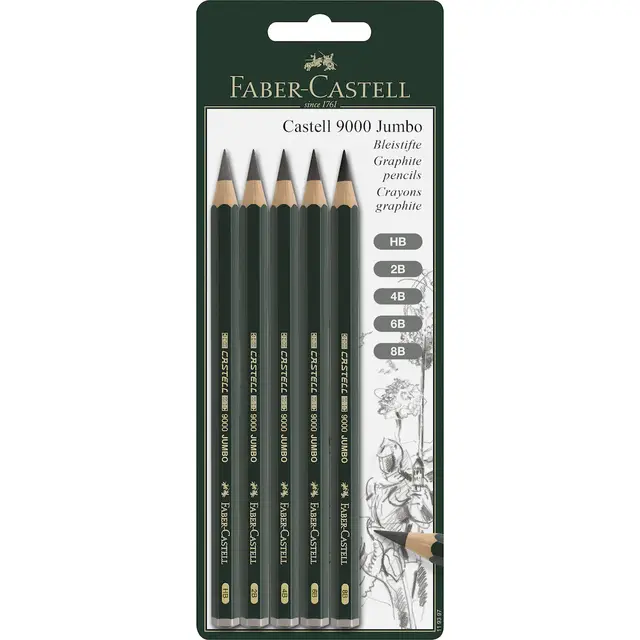Faber-Castell Castell 9000 Graphite Pencil, Set of 5