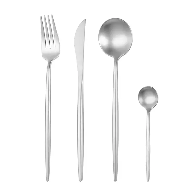 Fangyuan 4 Pieces Cutlery Set Silvery Stainless Steel with Knife, Fork, Spoon, High-Quality Stainless Steel Cutlery, Dishwasher Safe Kitchen Set PTY