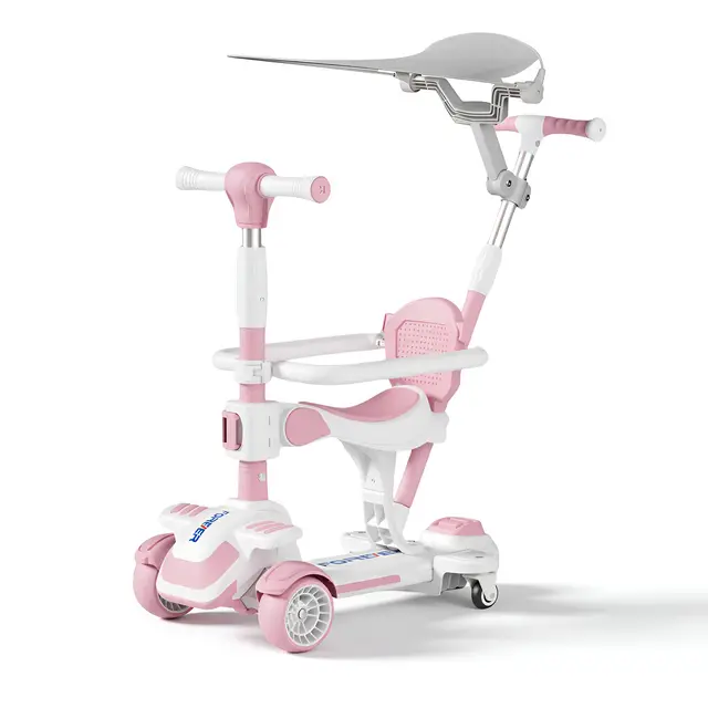 Neuleb 4 Wheel Scooter for Kids Ages 3-8 Years, Kick Kids Scooter with Swivel Seat, Max load Capacity 100KG, Adjustable Heights, Lean to Steer, Suitable for Boys & Girls, Pink