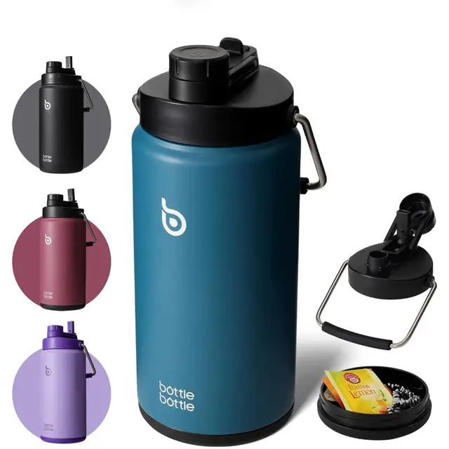 Bottle Bottle RVS vacuümgeïsoleerde drinkfles met 2-in-1 drinkdeksel, meerblauw, 64 oz (1,89 L), jaarwisselingssale, topcadeaukeuzes