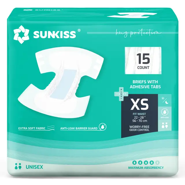 SUNKISS TrustPlus Couches Adultes pour Homme et Femme, Couches Absorbantes pour la Nuit, Culottes Jetables pour Incontinence Urinaire, Contrôle des Odeurs, Unisexe, Taille XS, 15 Unités