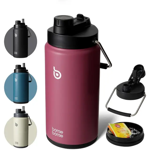 Bottle Bottle Gourde isotherme en acier inoxydable, isolation sous vide, couvercle paille 2-en-1, rouge, 64 oz (1,89 L), offre spéciale Nouvel An, idée cadeau