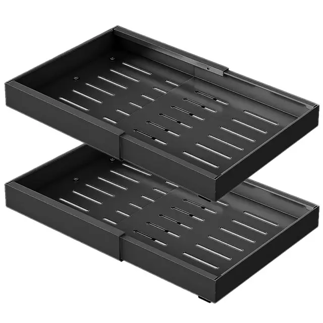 VIVREAL Extendable Storage Rack – 2 Black Small Drill-free Pull-out Basket， Stainless Steel， Adjustable 12.6–20.5 in， Easy Installation， S32B*2, New Year Sale , Top gift picks