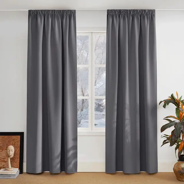 PONY DANCE Blackout Curtains with Pencil Pleat, 2 Panels W140 x L245 cm(W55 x L96 inch), Grey