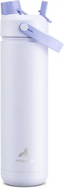 POWCAN by Meoky 26oz Dual-Opening Sports Water Bottle with Carry Handle –Gray Purple, New Year Sale , Top gift picks