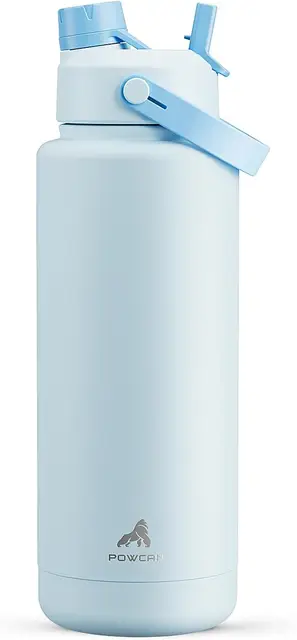 POWCAN Gourde à double ouverture avec poignée de transport 1,1 L – Bleu clair