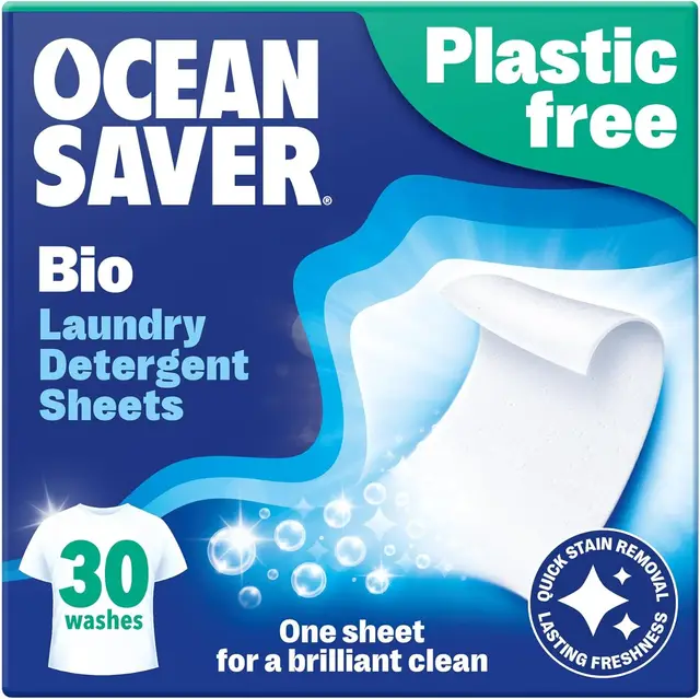 OceanSaver Eco Laundry Detergent Sheets | Bio | Eco-Friendly, Biodegradable & Freshly Scented | Zero-Waste & Removes Tough Stains | Vegan, Plastic & Cruelty-Free | Plant Based Formula (30 Washes)