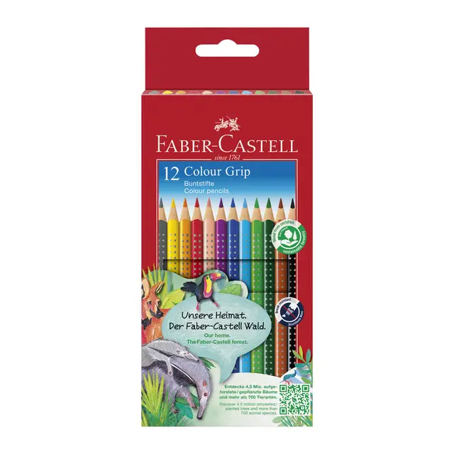Faber-Castell Colour Grip Non Slip Grip, Assorted Colours, Wallet of 12 Ergonomic Triangular Shape