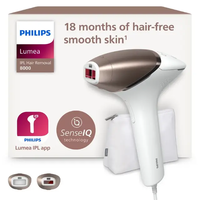Philips Lumea IPL-ontharingapparaat 8000-serie - ontharingsapparaat met SenseIQ-technologie, 2 opzetstukken voor lichaam en gezicht, voor gebruik met snoer BRI945/00