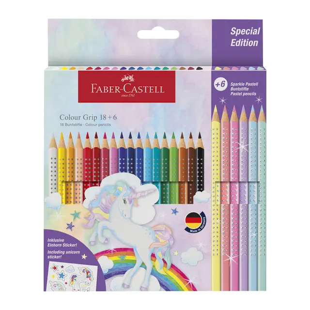 Faber-Castell Colour Grip Pencils Unicorn,Assorted Colours,  Wallet of 24