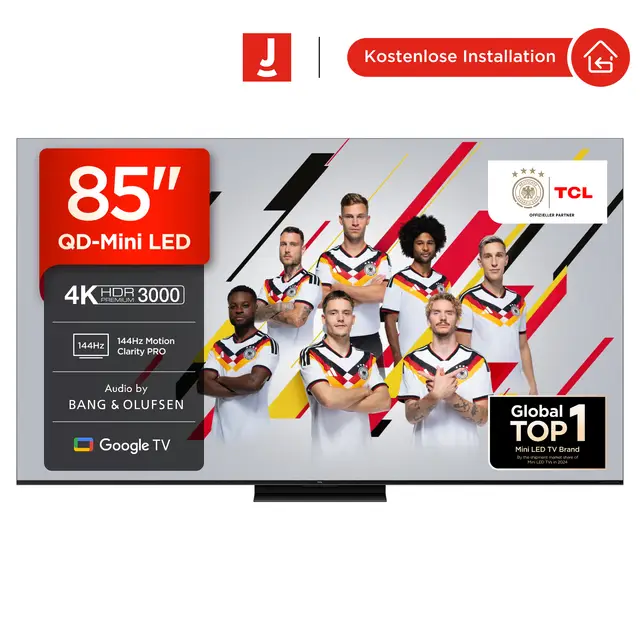 TCL 85Q7C QLED Mini LED Fernseher, 85 Zoll, 4K HDR Premium, Dolby Vision IQ & Atmos, Smart TV mit Google TV, Bang & Olufsen 6.2.2 Sound, 144Hz VRR, AMD FreeSync Premium Pro, HDMI 2.1, AirPlay 2, Alexa, IMAX Enhanced
