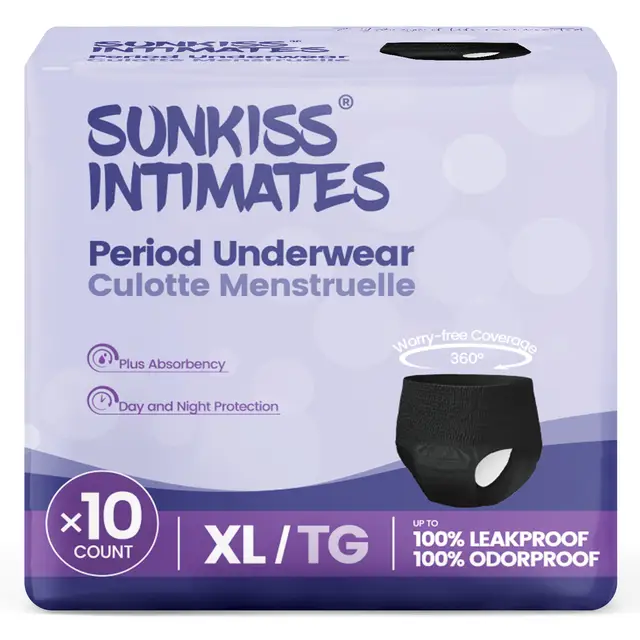 SUNKISS Einweg-Menstruationshöschen für Frauen mit starker Blutung, Unparfümierte Wochenbett Unterwäsche, Schwarz, Größe XL, 10 Stück